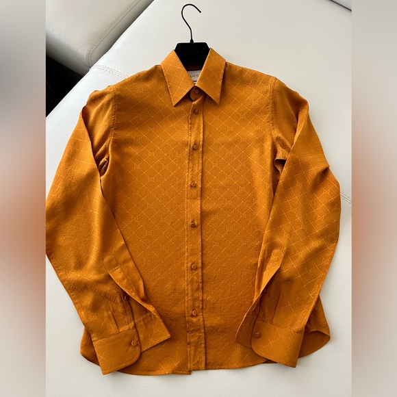 Tシャツ・カットソー GUCCI Orange Satin Shirt Gucci | Shirts | Gucci Mens Orange Silk Gg Shirt | Poshmark